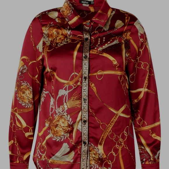 Boohoo Tops - BOOHOO Chain Print Red Long Sleeves Shirt